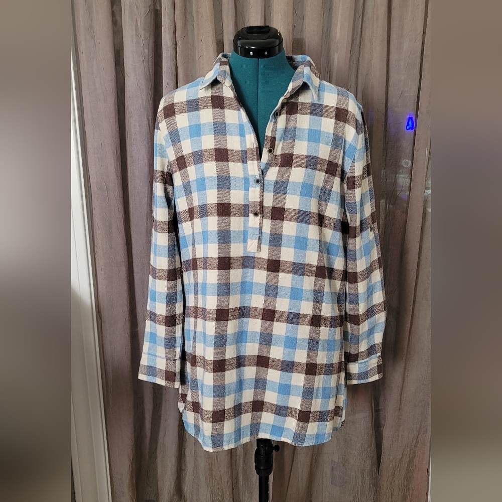 Flannel tunic -- mid thigh length; Never worn. Medium